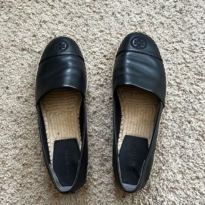 Tory Burch black leather espadrilles, size 7